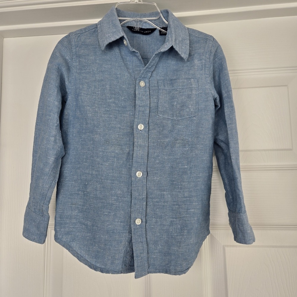 Janie And Jack Boys Blue Heather The Shirt Long Sleeve Linen Cotton Blend Size 3